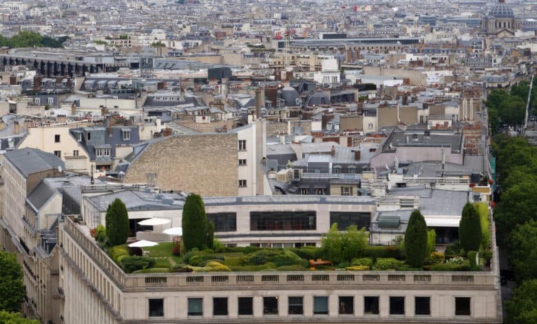 מבט פנורמי על גג ירוק בפריז