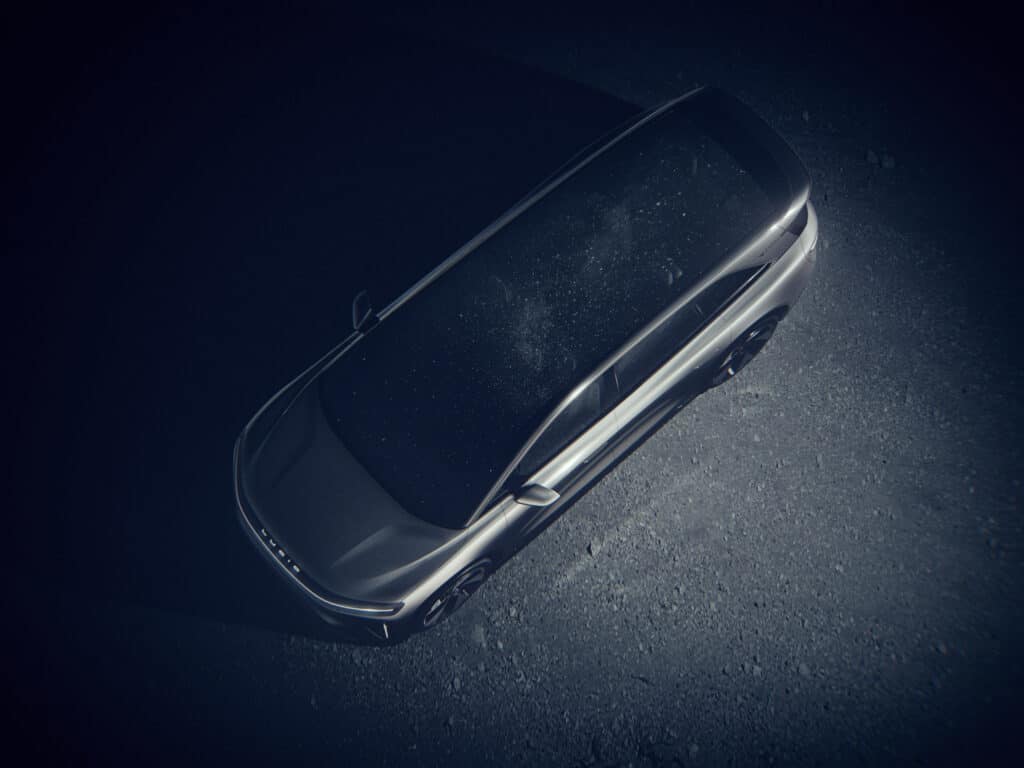 מבט מעל על רכב הפנאי החשמלי לוסיד גרביטי