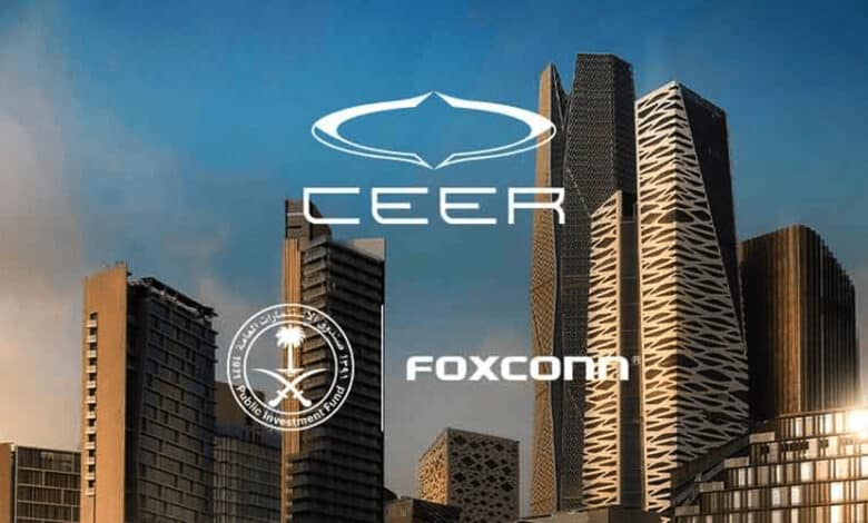 מצגת עם הלוגו של פוקסקון ו-CEER