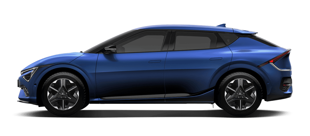 מבט צד על קיה EV6 גרסת GT-Line 2025 בצבע כחול