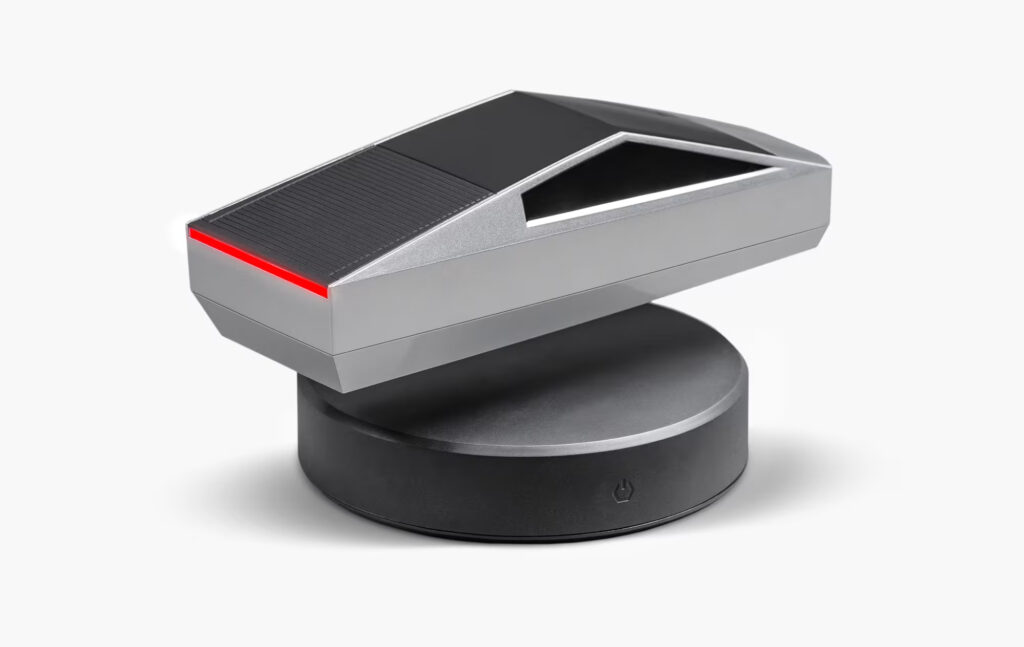 טסלה סייברטראק מרחף עם בסיס עגול ושחור